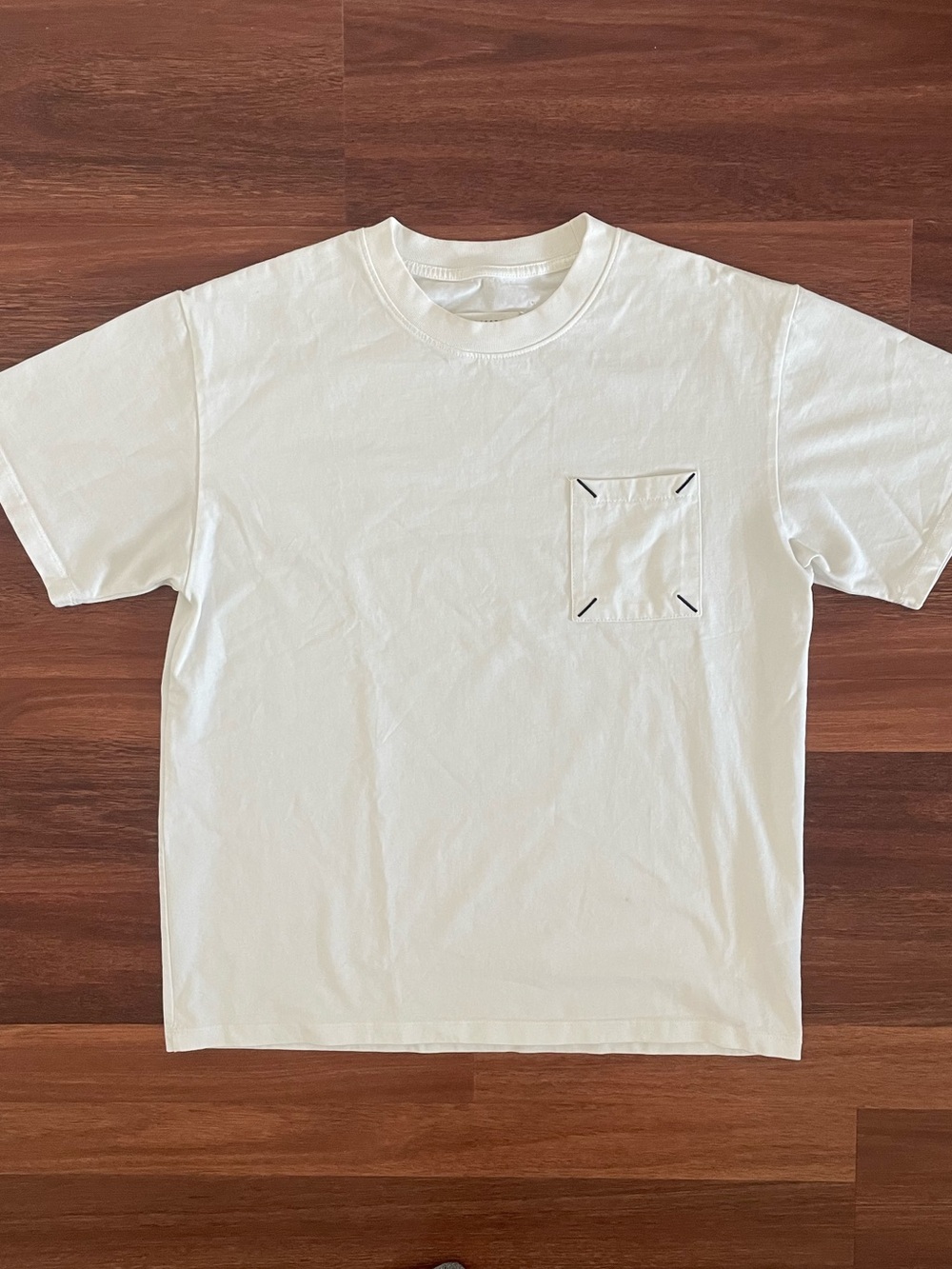 Maison Martin Margiela White Short Sleeve Tee with Black Tab Accents